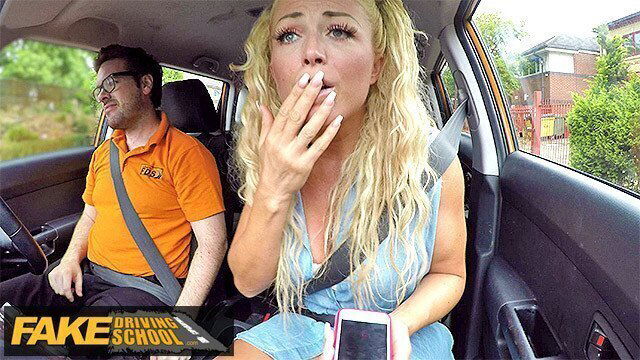 Blonde MILF with hair Bunches strips wild ride Fake Driving School
