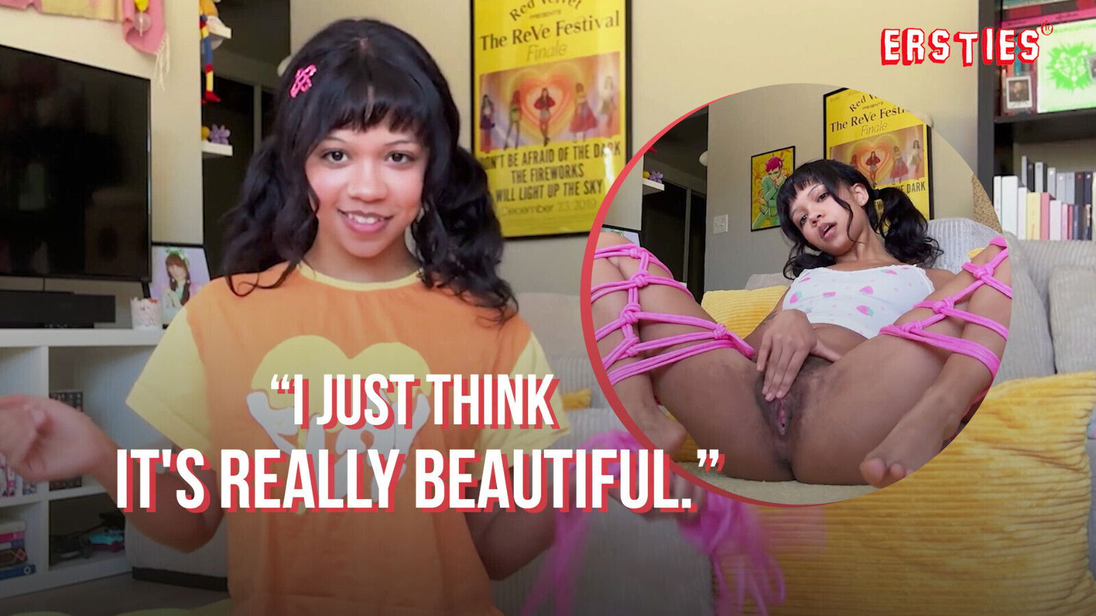 Ersties Cute Angel Ties Herself Before Grabbing Glass Dildo