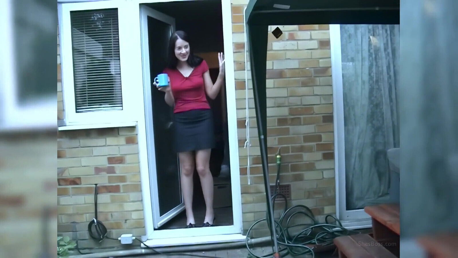 Bare Legged Dressed MILF Gets Naked While Dominating Wimpy Nude Masturbates