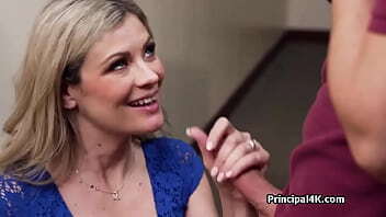 Suburban milf blue dress blowing head teacher