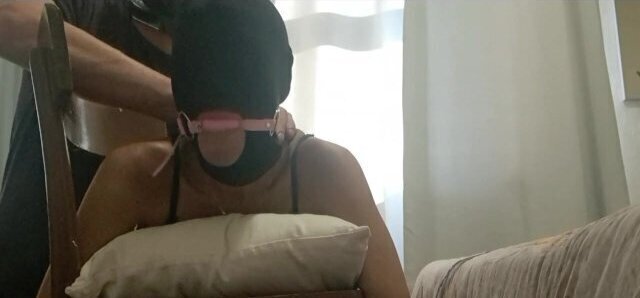 Chairtied, hooded ballgagged holes