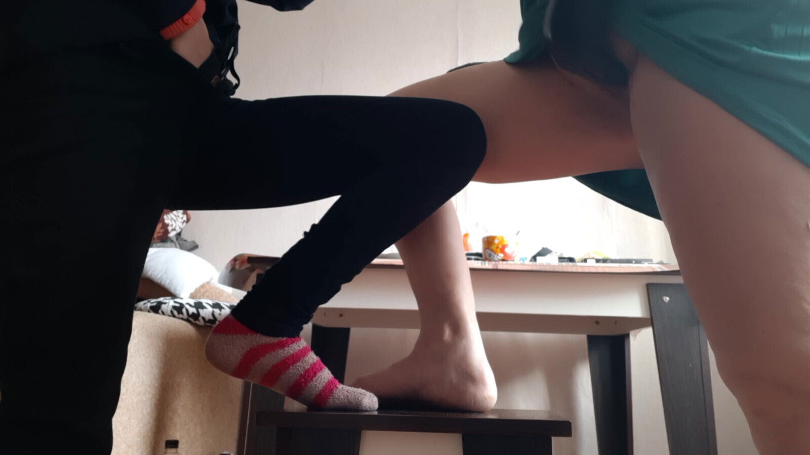 Middle aged woman student masturbate chairs