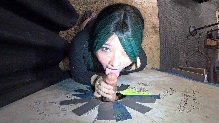 Naughty Asian teen wife cheats gloryhole sucks stranger's load swallows every drop