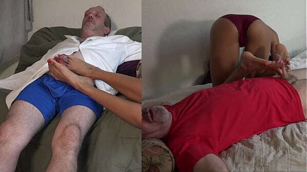Footjobs Cumshot Split Screen