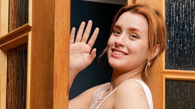  Sexy redhead girlfriend Angel Jolie stimulates her wet shaved pussy 