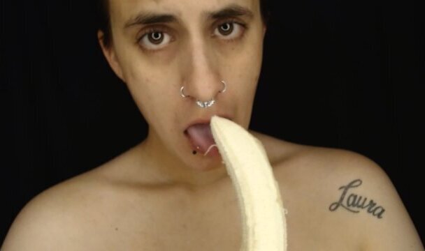Naughty Eating Fetish Banana Piercings Lips