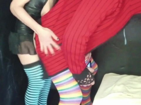 Crossdresser brunette, strap-on ejaculation buttocks