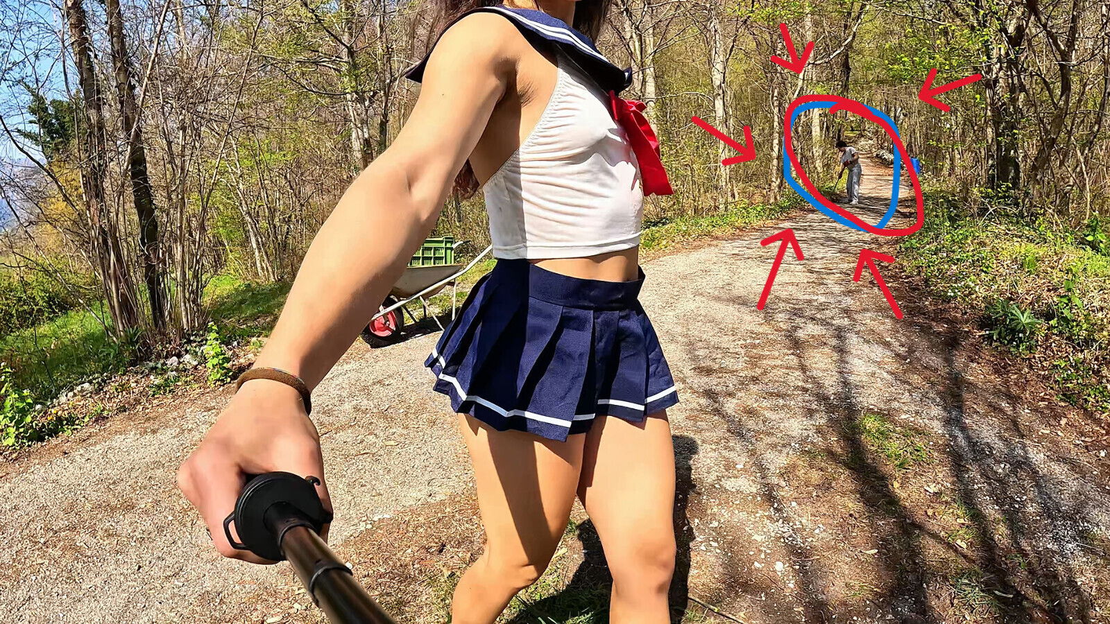 discovered gardener while walking countryside schoolgirl dress!