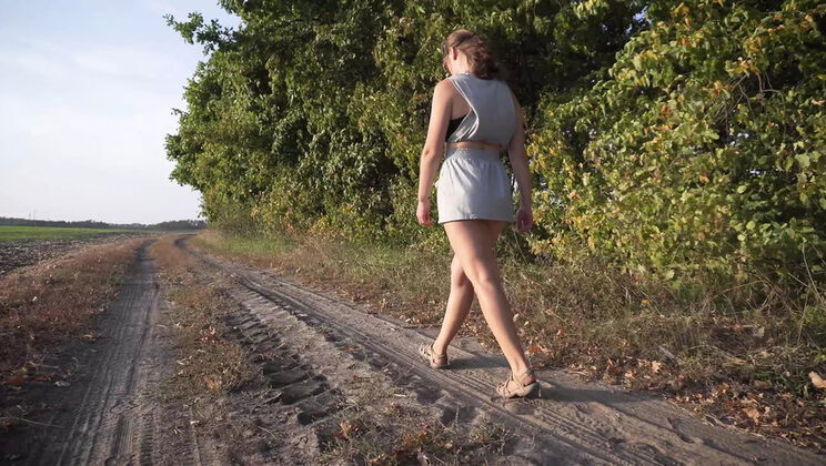 Amateur Girl Flashes Thong Under Skirt While Walking Park