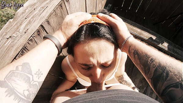 Risky outdoor facefuck throat. hunting tower!