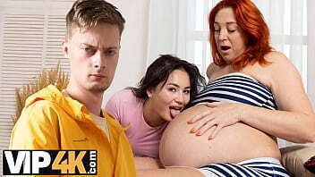 MATURE4K. Sexy pregnant belly turned Amelia turned into threesome
