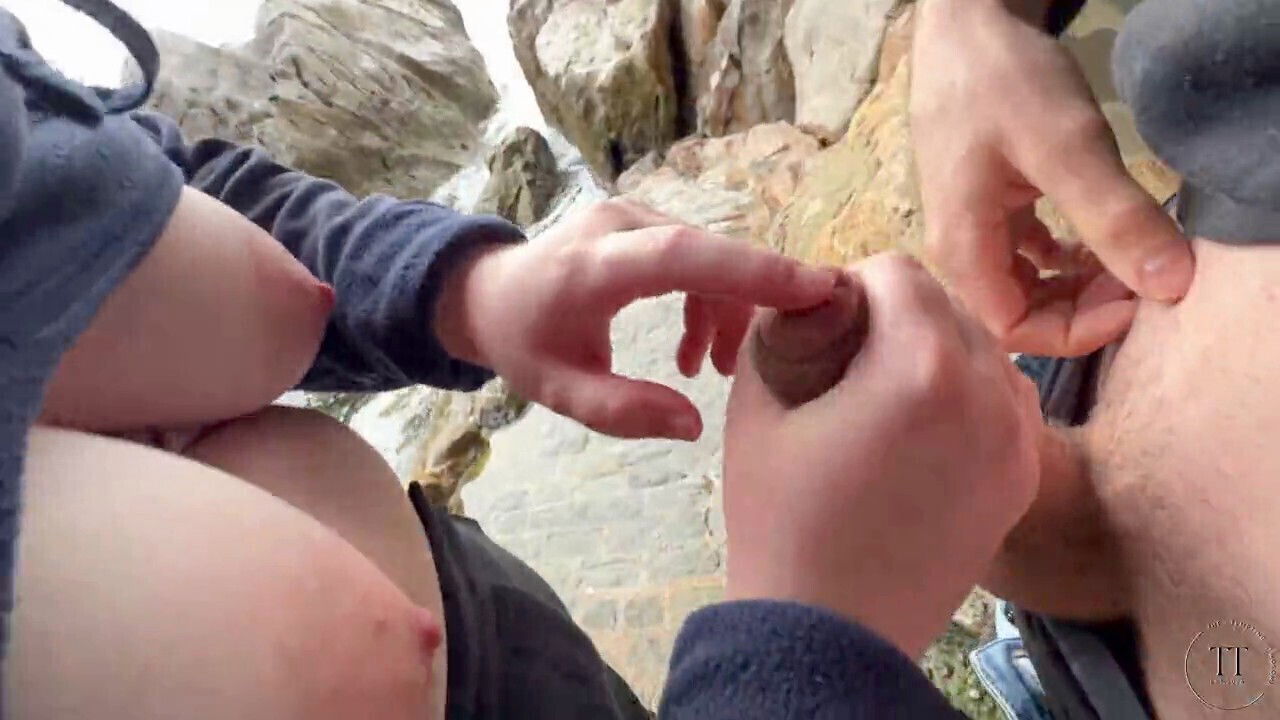 Handjob river ends with massive cumshot public