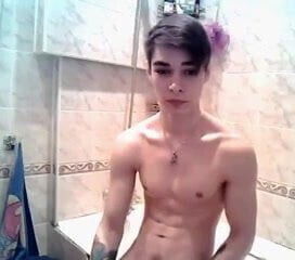 Tatted Smooth Twink Wanks His Big Cock On Webcam 2