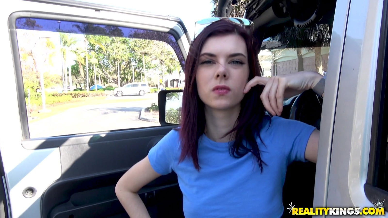 Hot Audrey Grace gets talked into fucking in the car with a friend