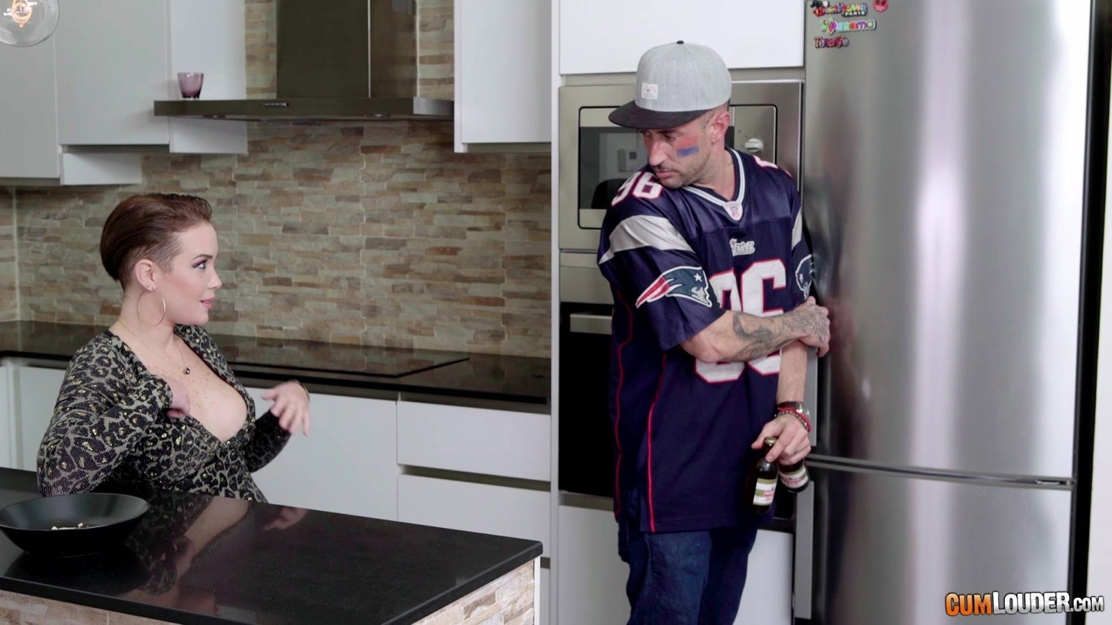 Awesome cowgirl fuck in the kitchen with energetic Paola Guerra