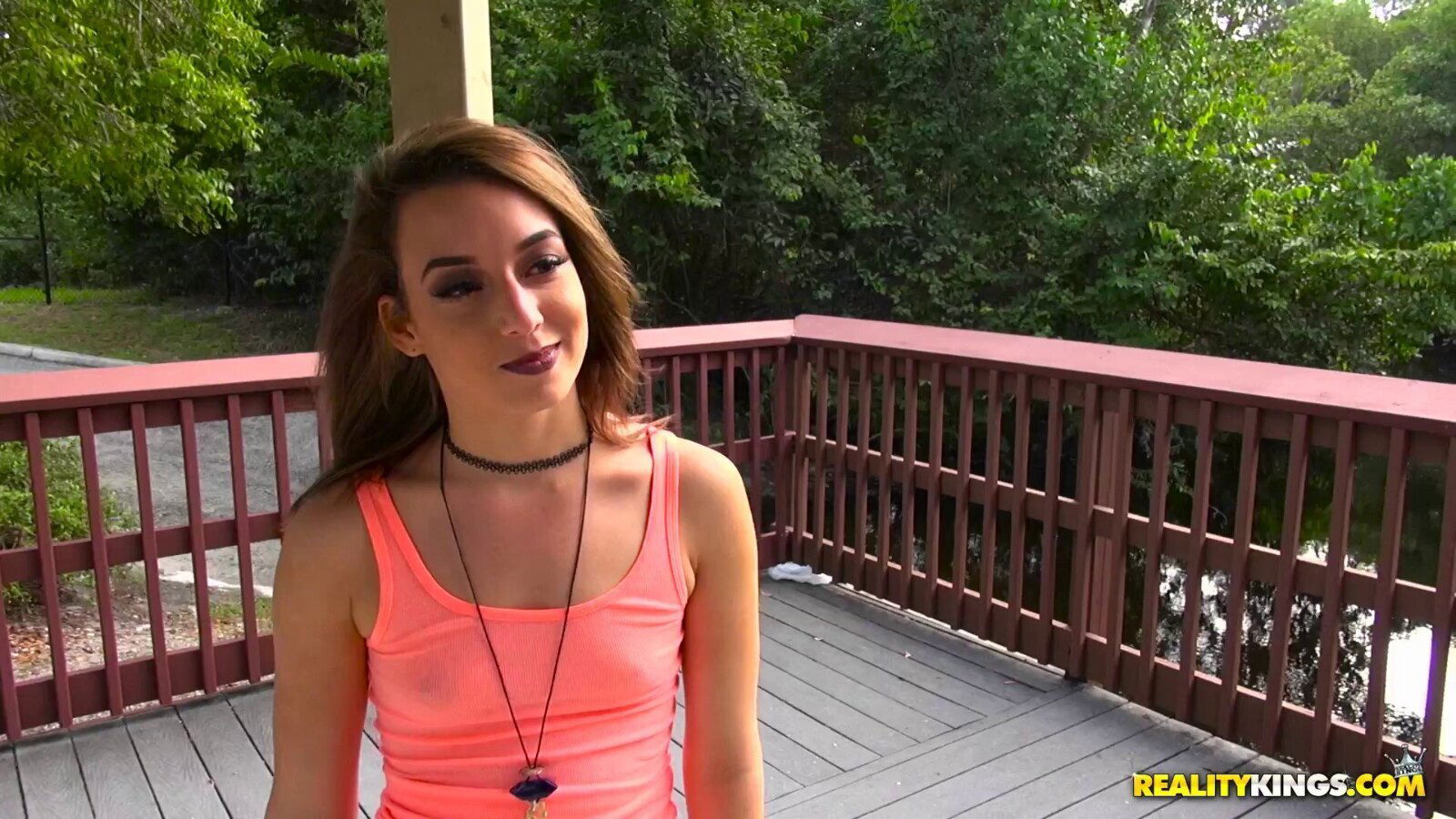 Smashing Harley Ann Wolf's dripping wet cunt outdoors