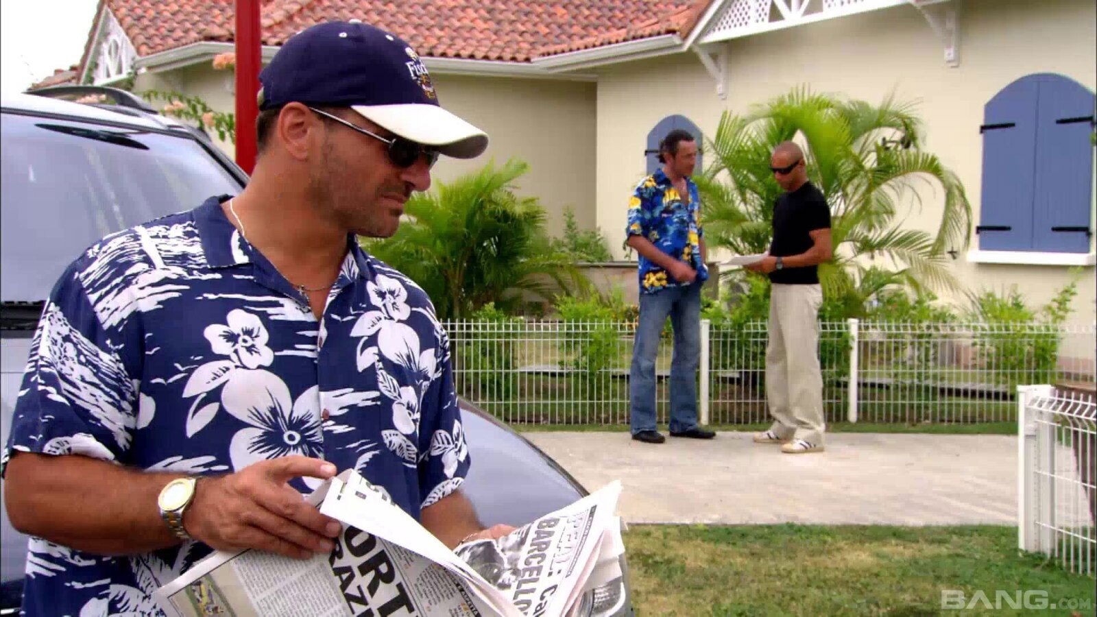 Two guys undress Nikki Sun and bang her in the nature