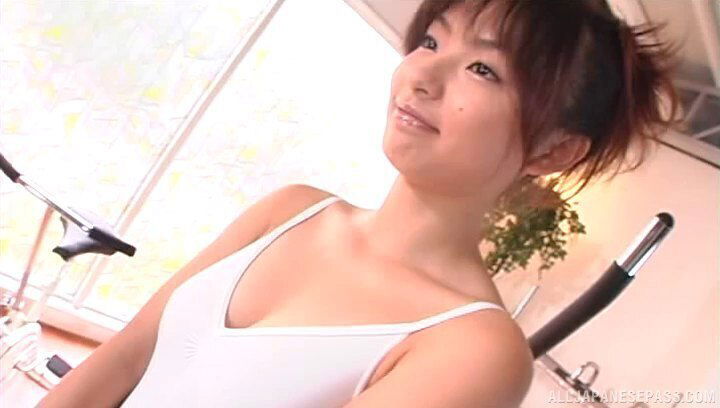 Strong man works out with a Japanese hottie and eats her out