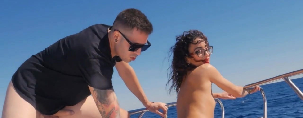 Beautiful brunette Crystal glasses gets fucked outside.