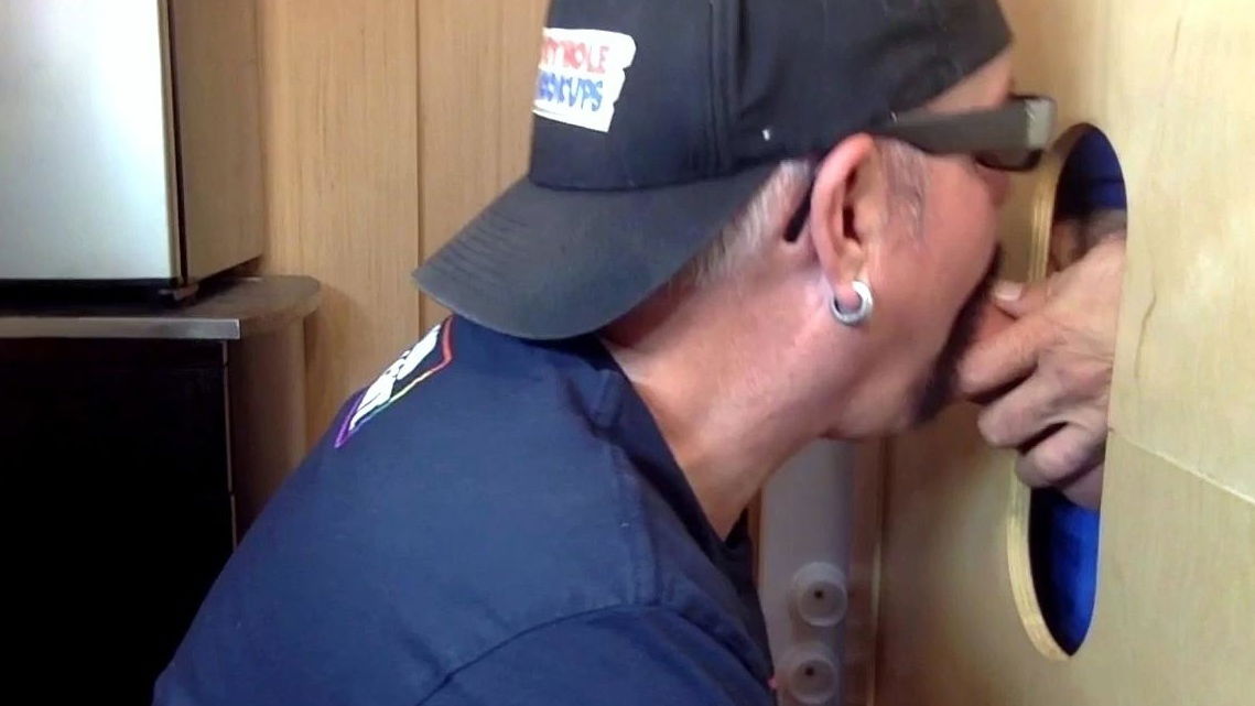 Moustache auntie gloryhole cocksuck