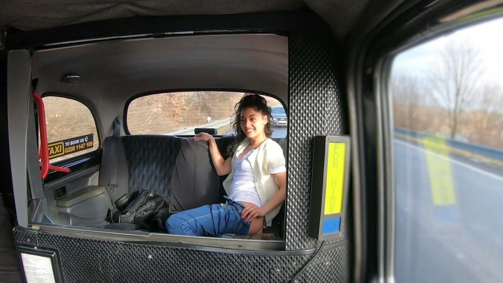 Petite brunette Scartlet Rebel gets fucked taxi