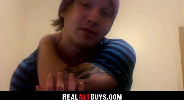 Tattooed punk jock enjoys solo stroking throbbing