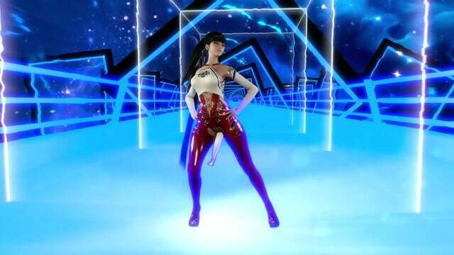 Youthful beauty provocative bodysuit poses alone against mirror