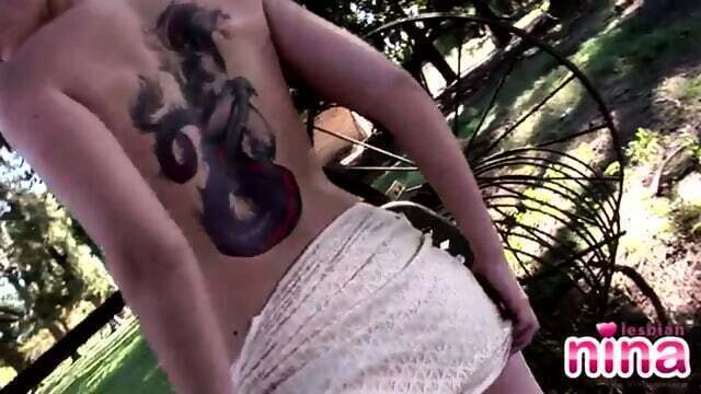 solo lesbian outdoors touches herself