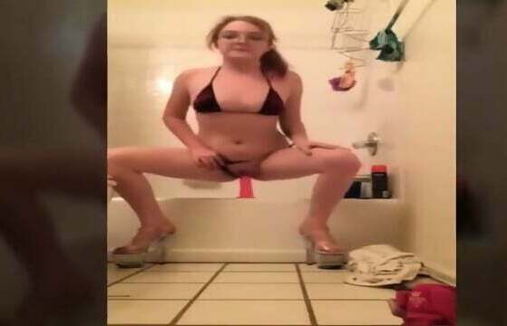 Redhead Masturbates With Dildo Bathroom Orgasmic Pleasure