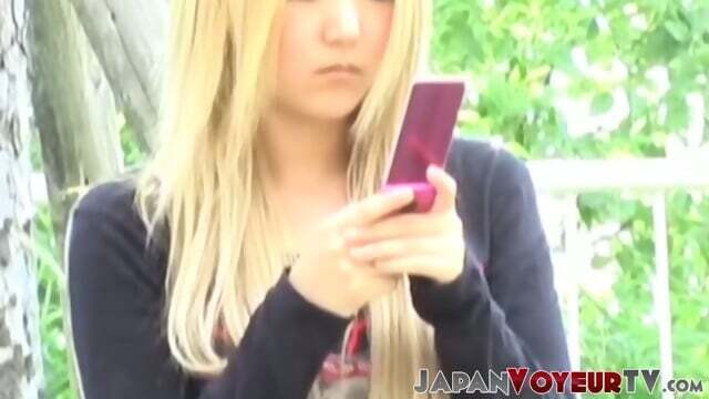 Witness this beautiful blonde mini skirt black thong