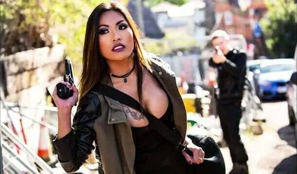 Brunette Asian girl with seduced guard