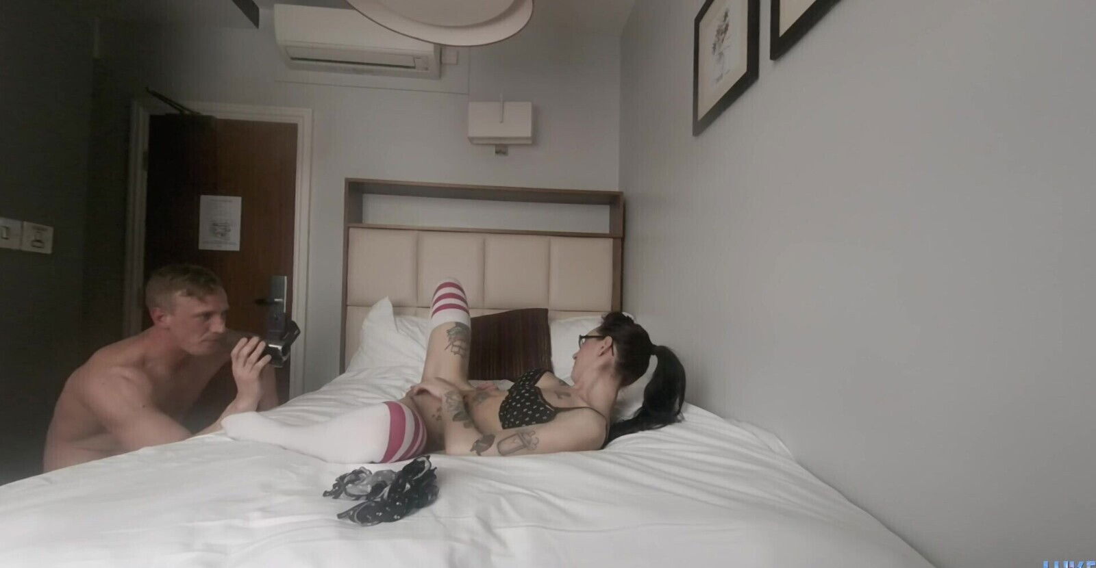 brunette Demona Dragon gives blowjob lucky boyfriend