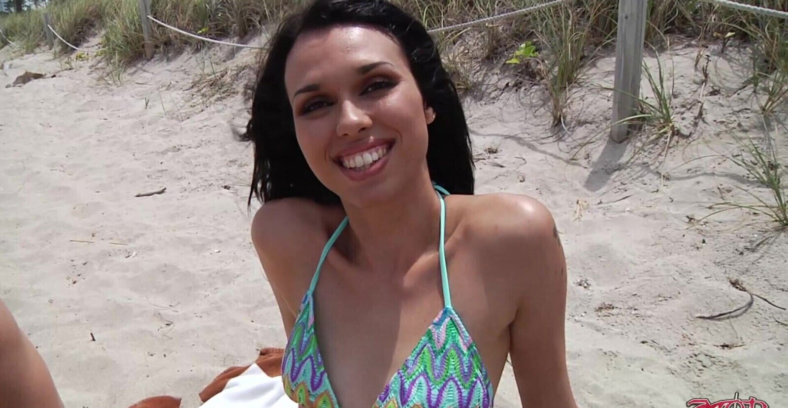 Skinny brunette Rhyanna with small sucking dick