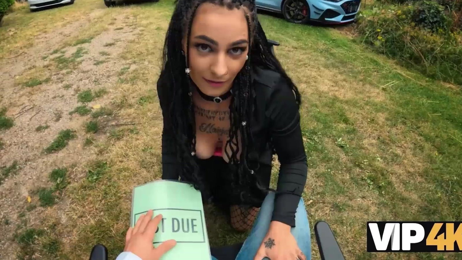 Tattooed Pierced Nipple Brunette Begs Strangers Woods Fuck