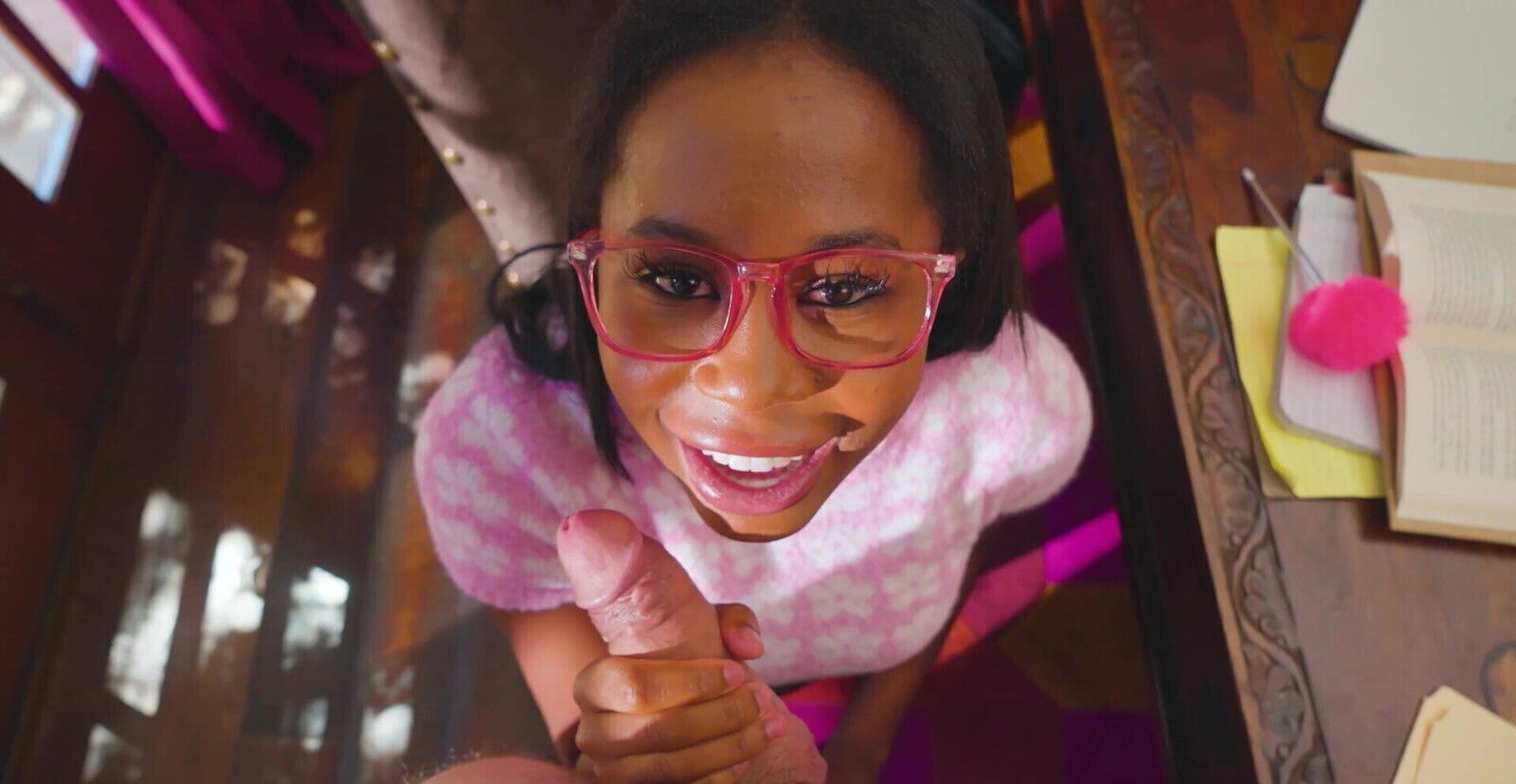 Ebony Destiny Marshall gets glasses performs with intensity.