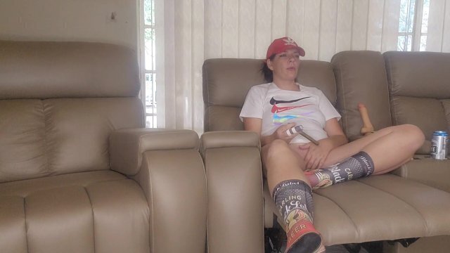 Smoking Stepsis lost fuck dildo infront