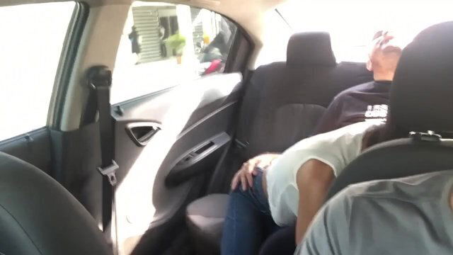 horny couple fuck uber car.