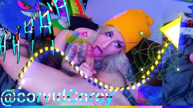 Tattooed Blonde Beauty Yellow Beanie Blows Away! Multi-Cum Blowjob