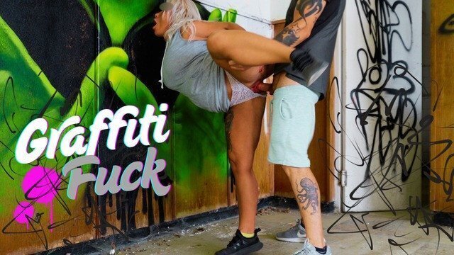 fucked graffiti vandal abandoned building blonde milf Public