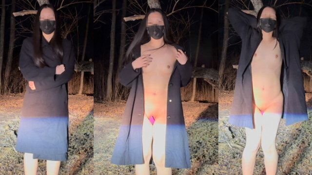 裸コートでおもちゃを付けたままお外でオナニー見られながら興奮しまくる変態な彼女