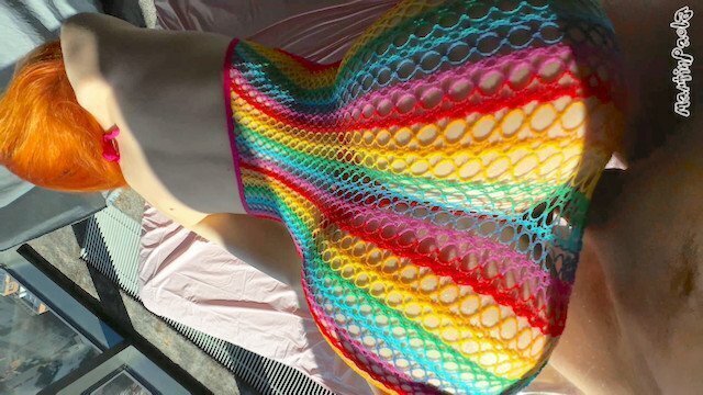 Red-haired bitch with perfect forms sharply rides jerks with skinny arms!