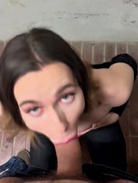 I'm a trans slut sucking on a straight guy in the parking lot while saliva drips and cum flows