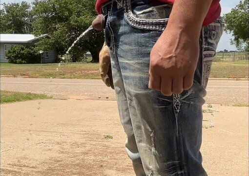 Desperate driveway public piss front street neighbors urgent piss while pulling weeds)