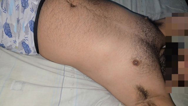 Hairy mexican chubby against massage machine. Handsfree