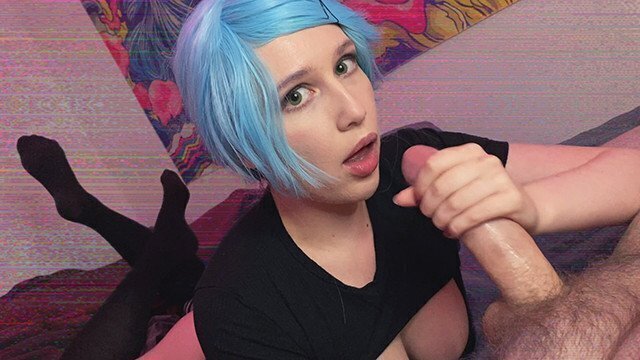 blue hair step sucks your takes your
