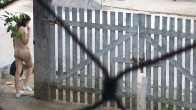 wife working naked outside