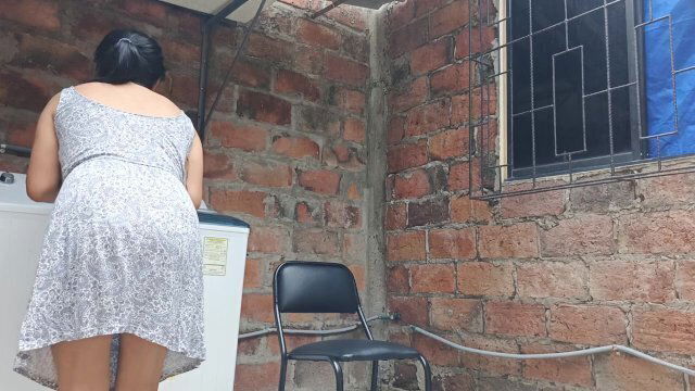 slutty neighbor yard showing pussy under dress