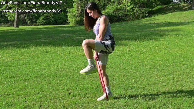 Public park work routine. Fiona Brandy Keeps body clothes tight nipples sticking out!