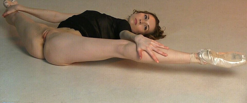 Flawless beauty ballerina Annett with flexible magnificent female body poses black stage costume. T-3(6)