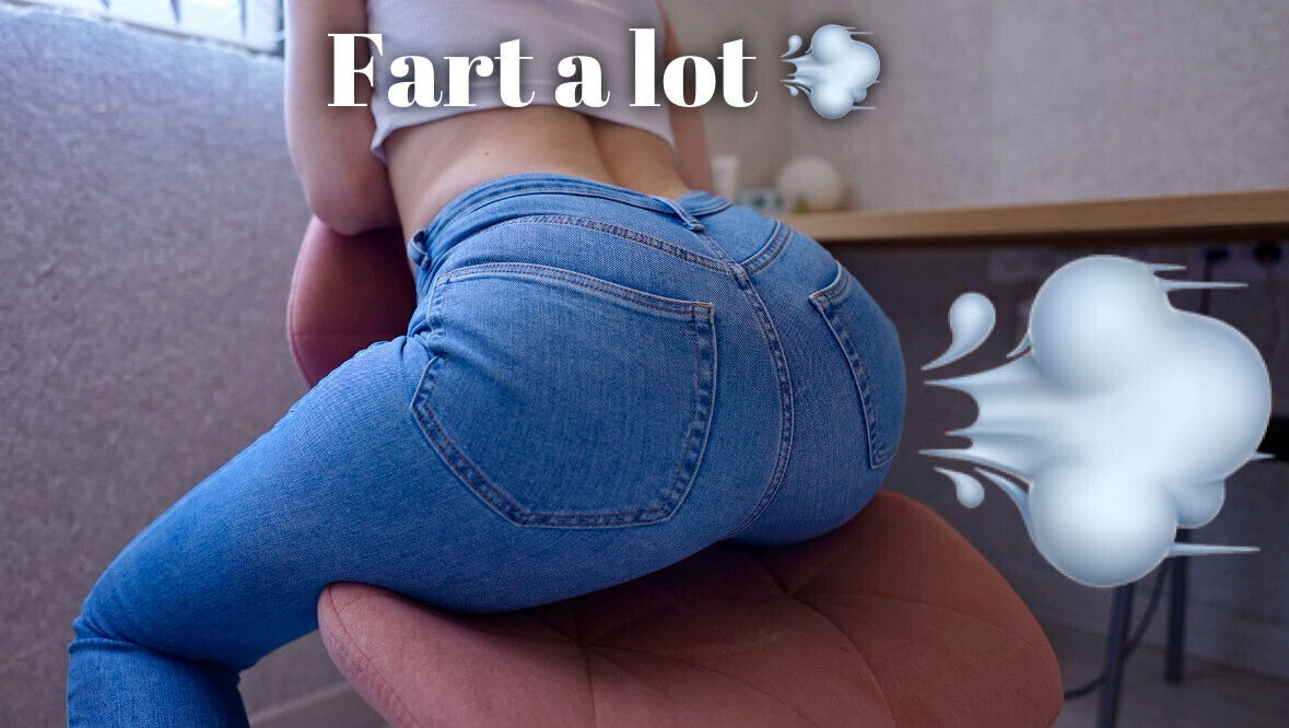 Girl blue jeans farting